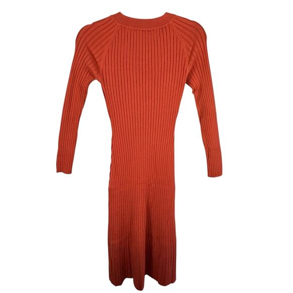 Arach & Cloz NWT Burnt Orange Long Sleeve V-Neck Ribbed Knit Midi Dress Size S - Picture 3 of 7